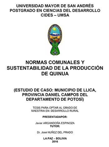 NORMAS COMUNALES Y SUSTENTABILIDAD DE LA PRODUCCIÓN DE QUINUA